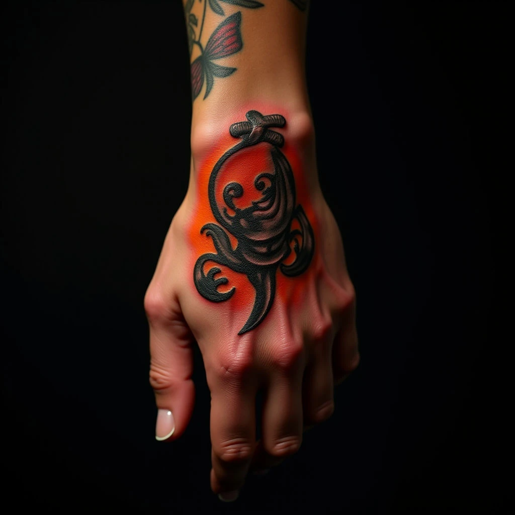 Bold Old School Hand Tattoos in Vibrant Orange Shades
