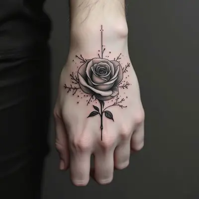 Minimalist Rose Hand Tattoo Design