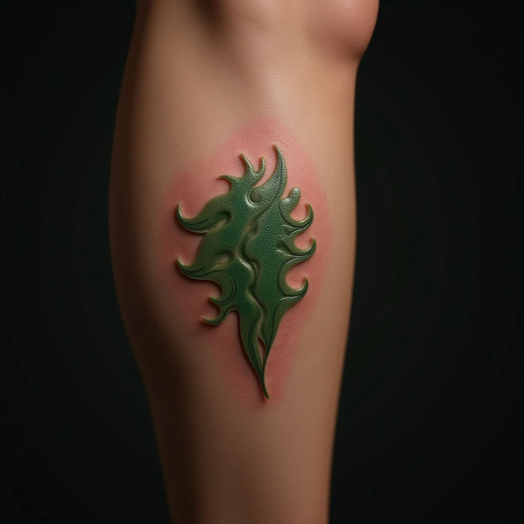 Tiny Green Abstract Dotwork Tattoos for Your Leg