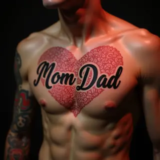 Powerful Dotwork Mom and Dad Chest Tattoo for Sons