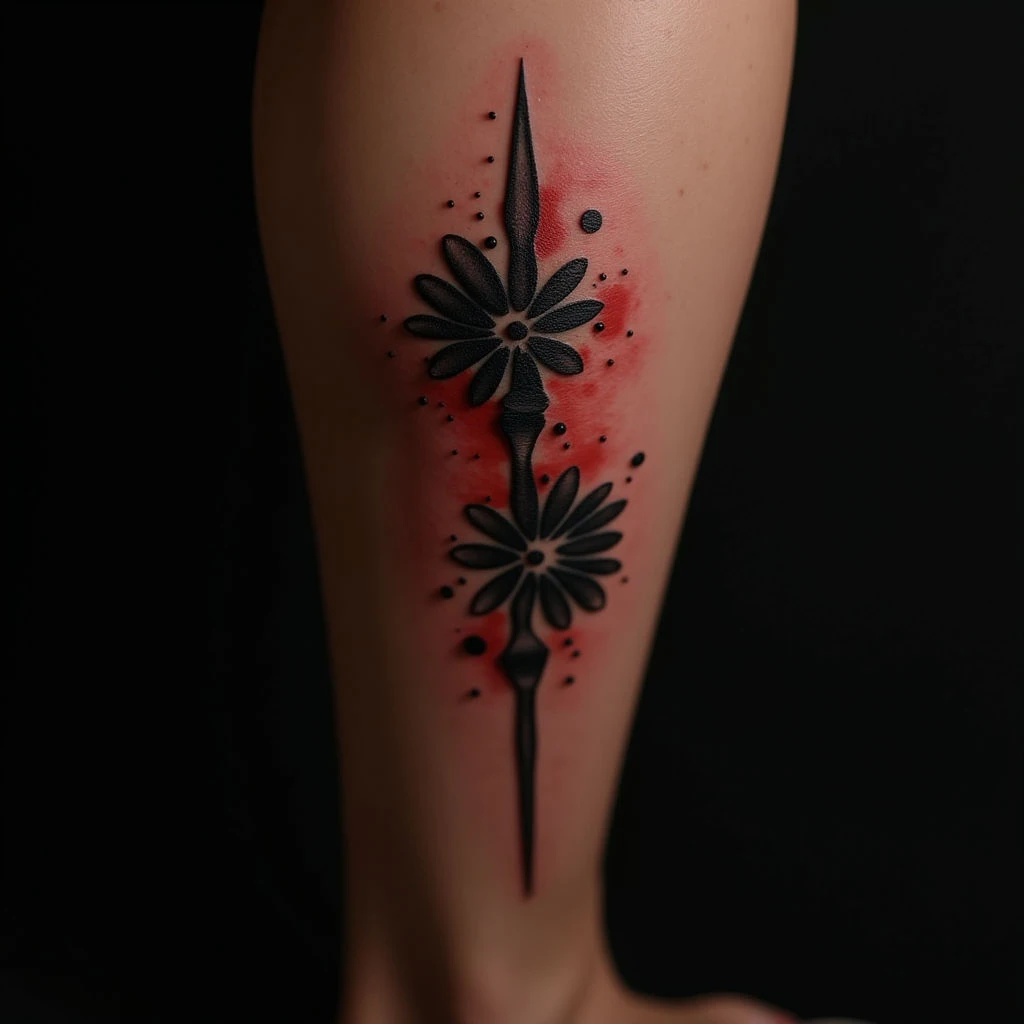 Bold Dotwork Leg Cover-Up Tattoos for Women (Black, Red & Yellow)