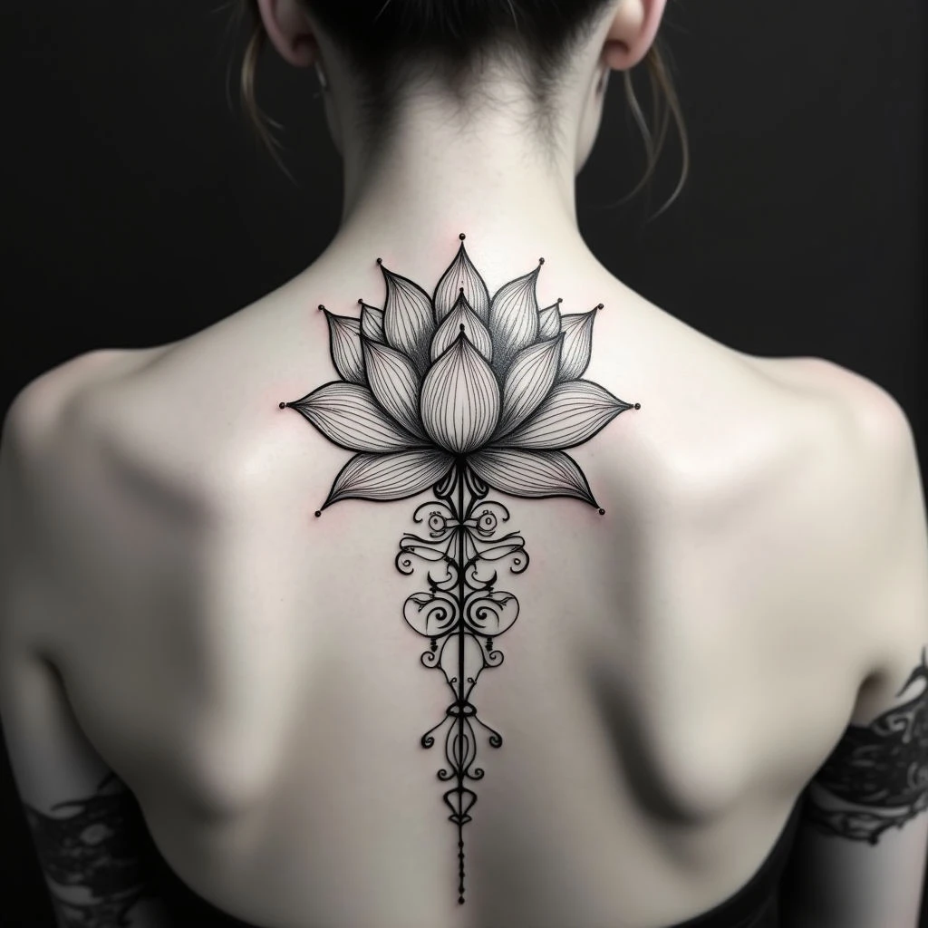 Elegant Dotwork Lotus Flower Tattoo Design