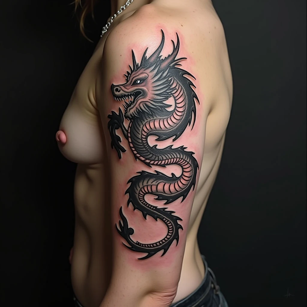 Intricate Japanese Dragon Tattoo on Upper Arm