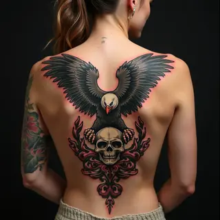 Majestic Eagle and Leopard Back Piece Tattoo