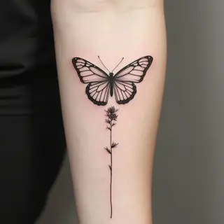 Delicate Butterfly and Stem Tattoo Design