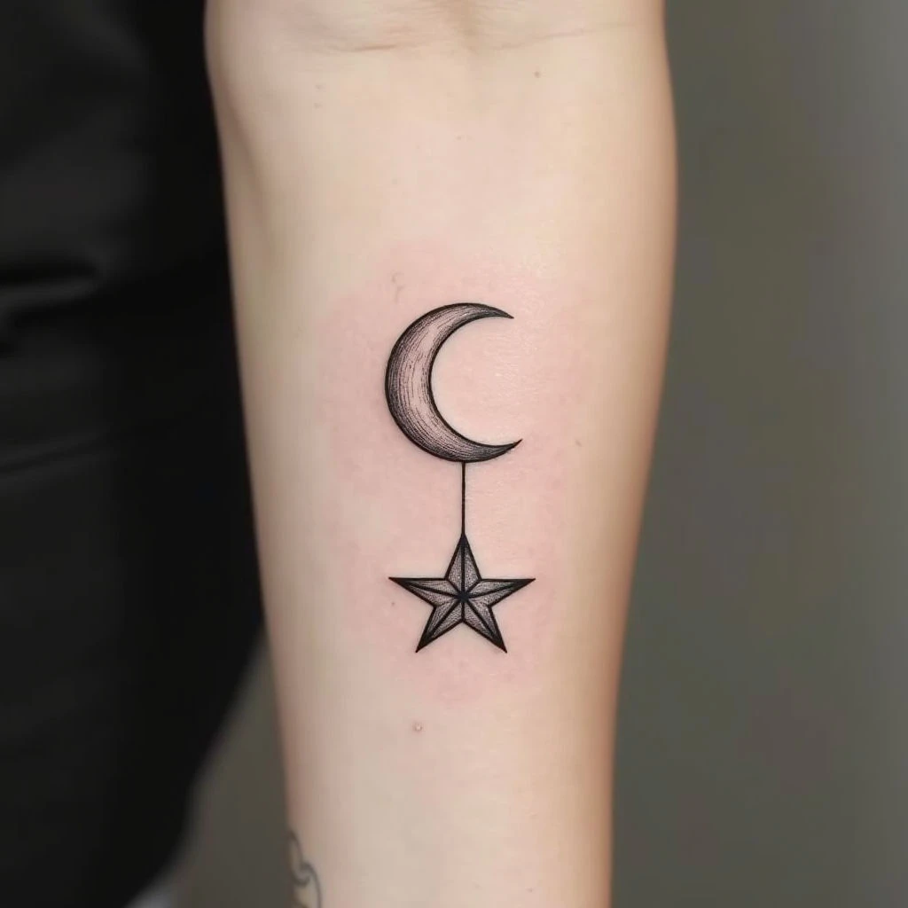 Simple Moon and Star Tattoo Design