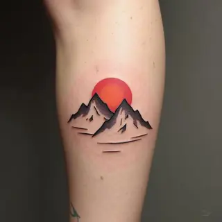 Minimalist Mountain Sunrise Tattoo Design