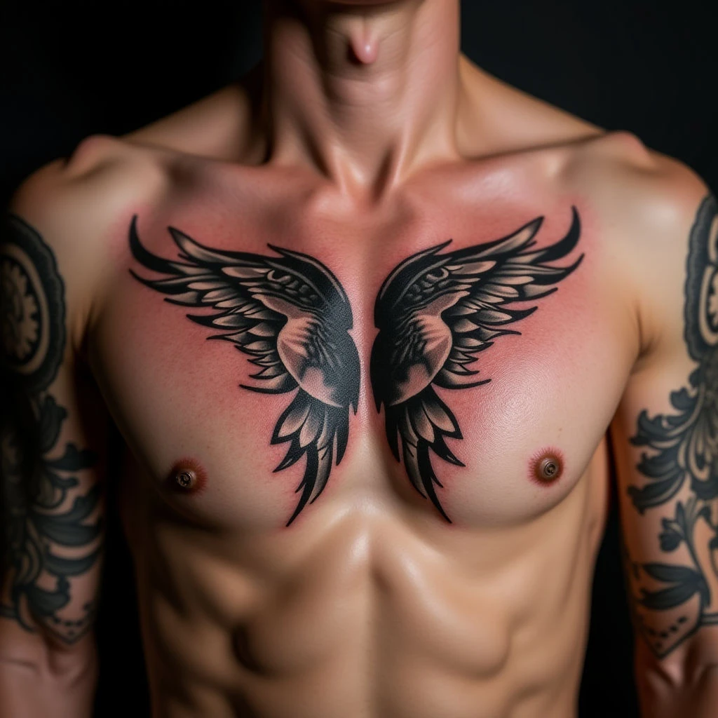 Copper New School Father & Daughter Sternum Tattoos