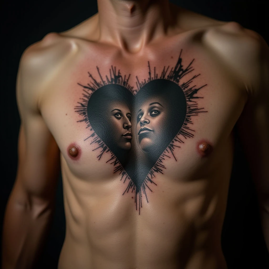 Father & Daughter Tattoos: Sternum Trash Polka Designs