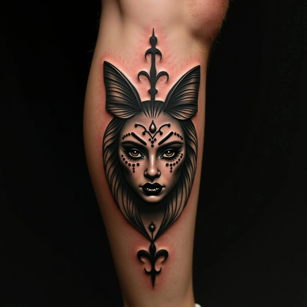 Gothic Father & Daughter Leg Tattoos: Pastel Designs