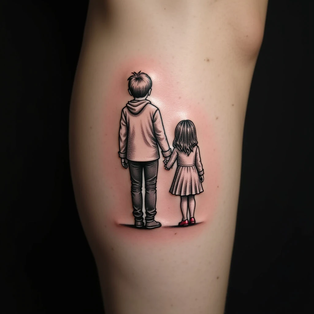 Tiny & Tender: Daddy Daughter Tattoos in Linework Blue-Black