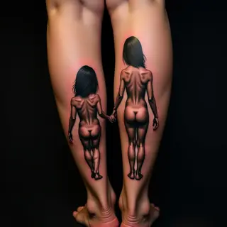 Neon Micro-Realism Mother & Kids Calf Tattoos: A Vibrant Bond