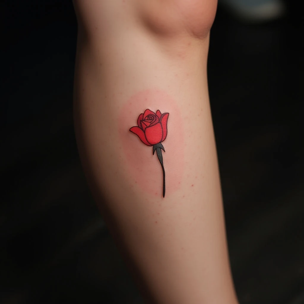 Subtle Red Minimalist Leg Tattoos to Celebrate Motherhood