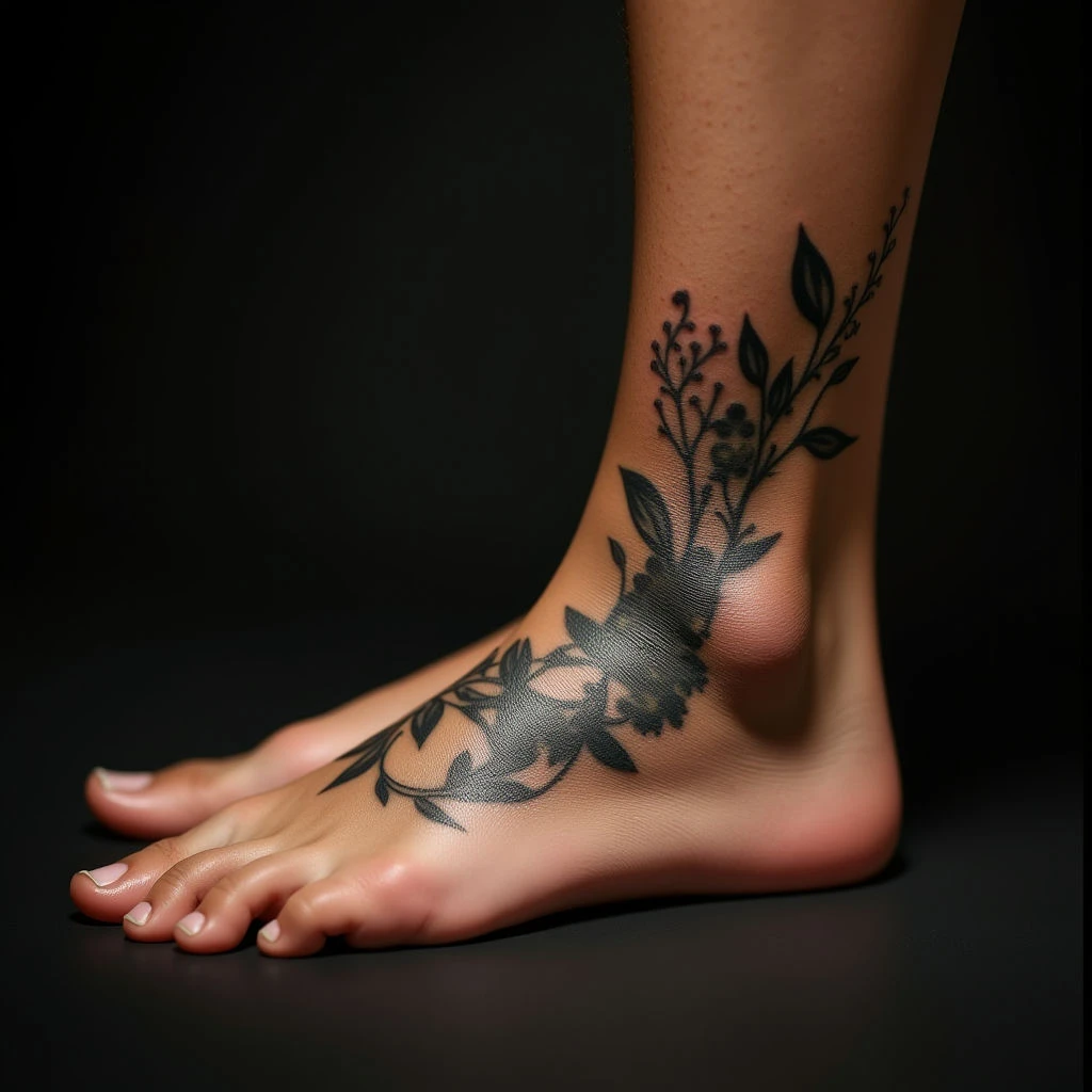 Tiny Trash Polka Foot Tattoos for Father & Daughter