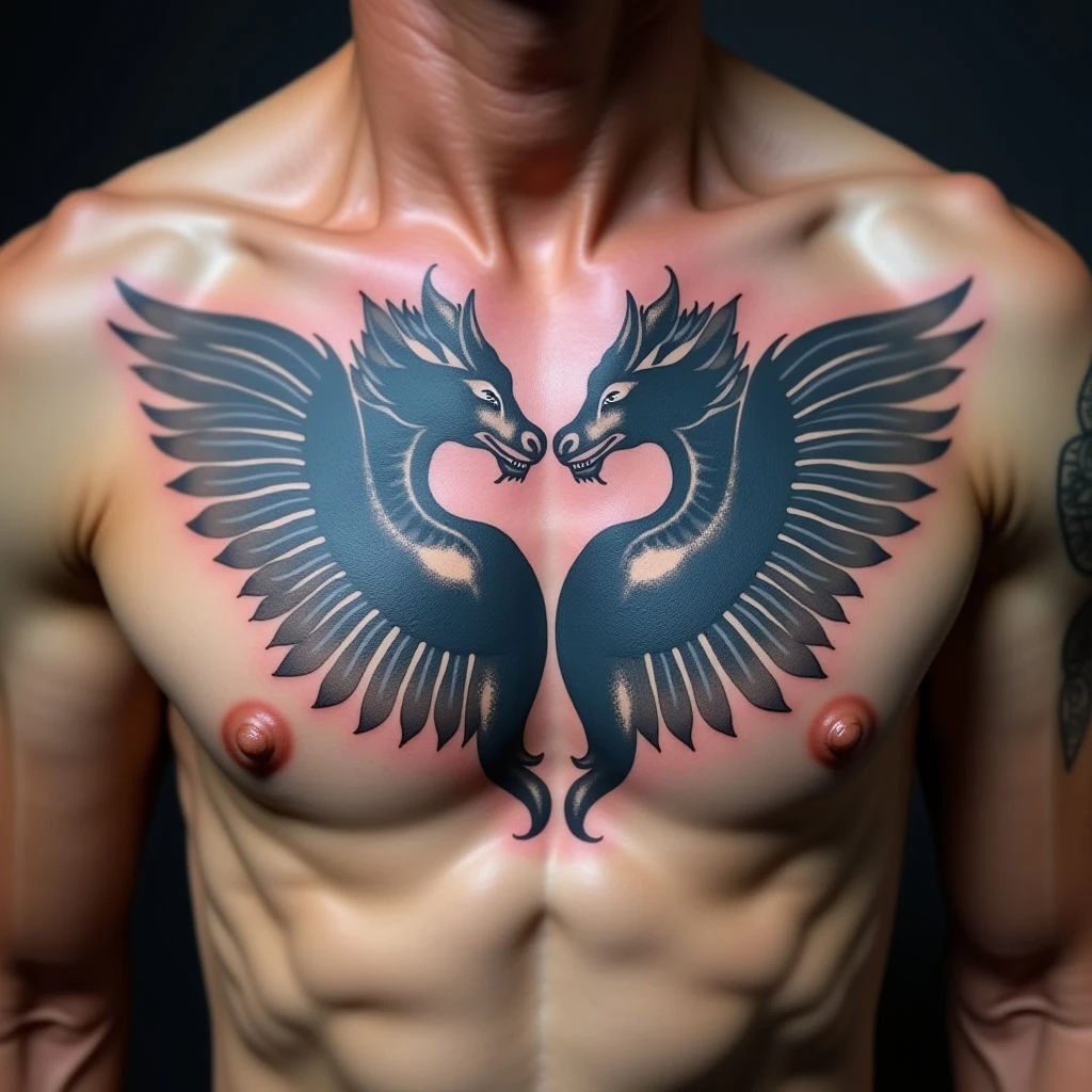 Touching Daddy & Daughter Traditional Sternum Tattoos