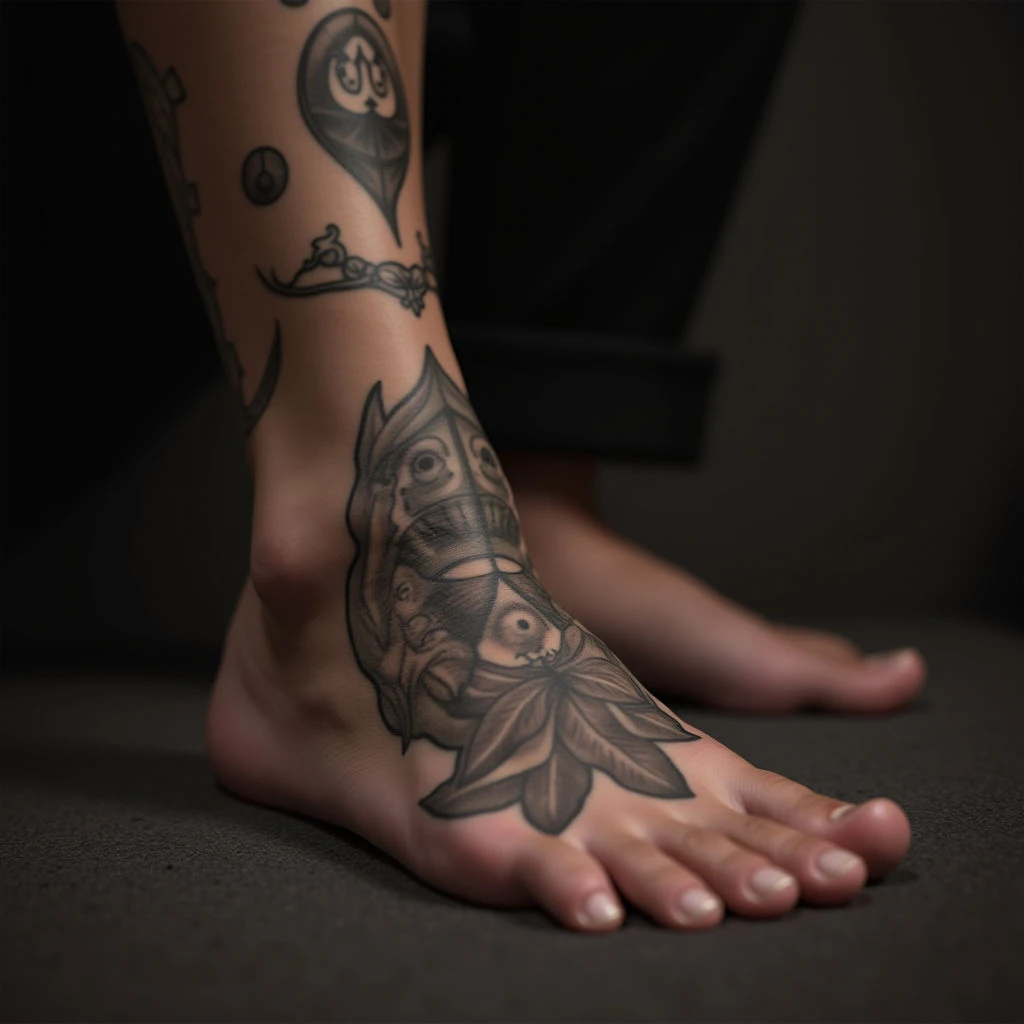 Cool New School Foot Tattoos for Fathers & Sons