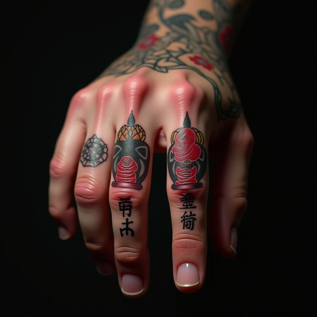 Powerful Father & Son Japanese Finger Tattoos in Red – XXL Size