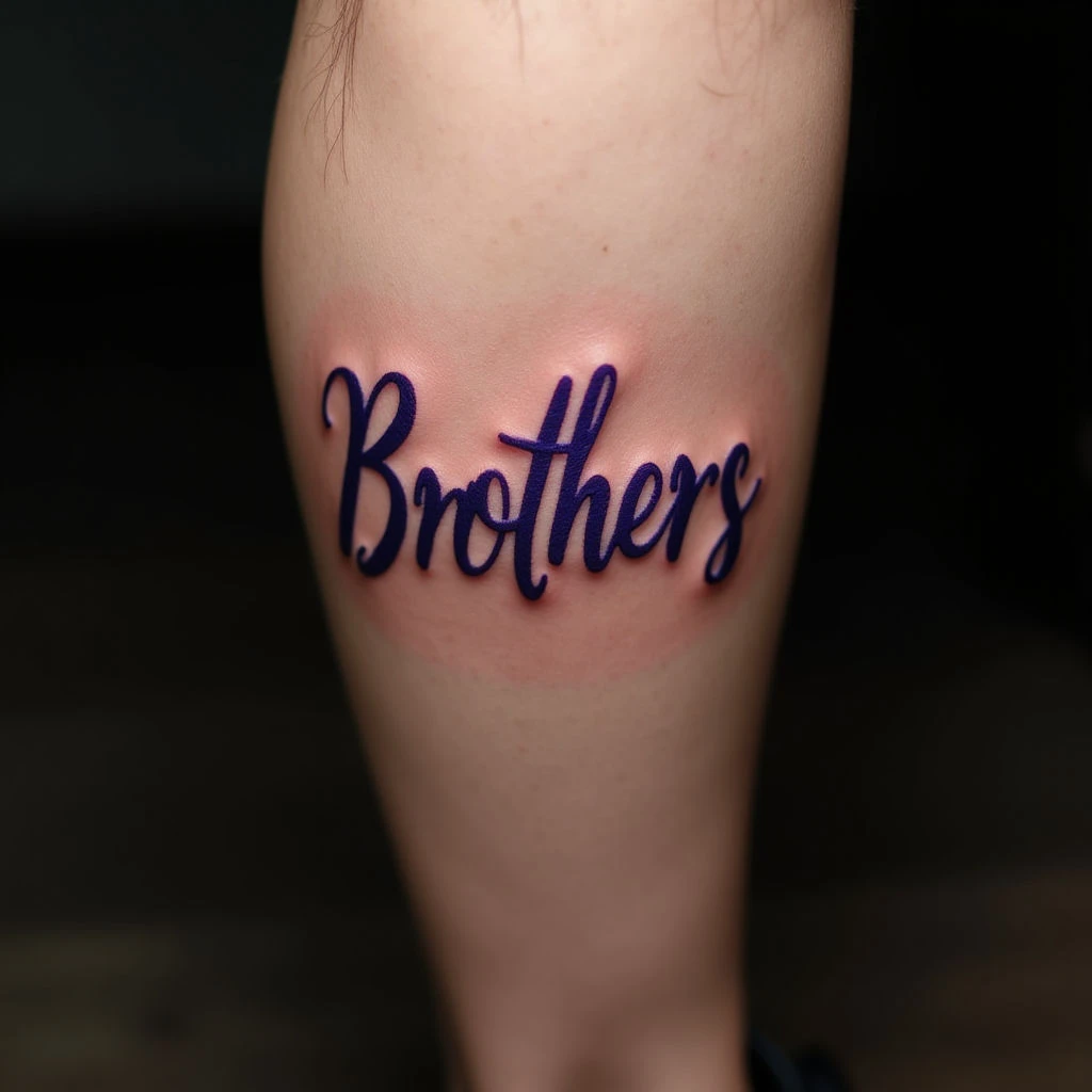 Brotherly Bonds: Purple Lettering Tattoos for Brothers