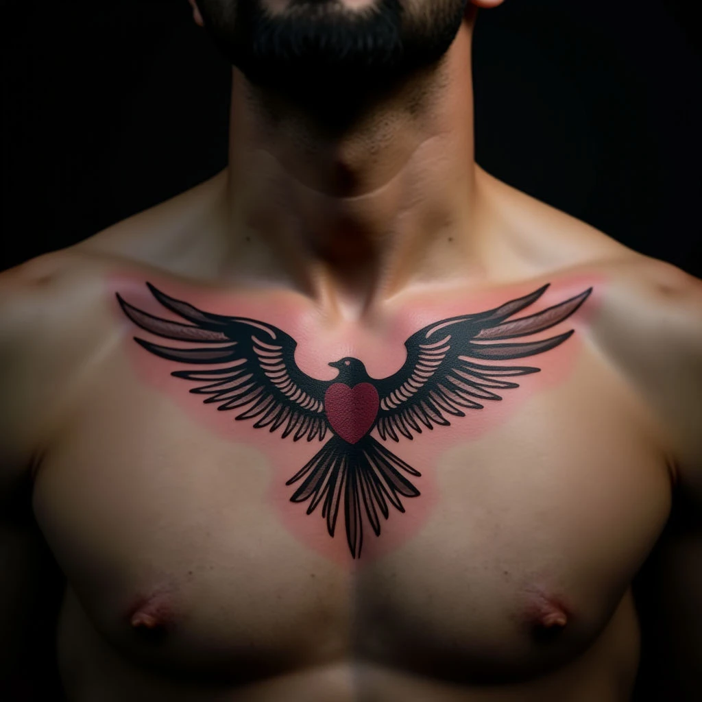 Powerful Father & Son Sternum Tattoos in Dotwork Style