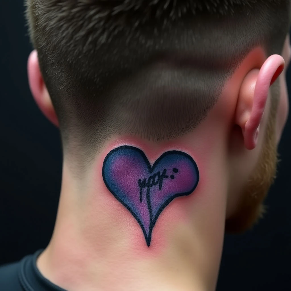 Best Friend Tattoos: Calligraphic Designs Behind the Ear in Blue & Purple