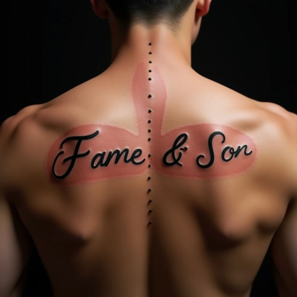 Copper Dotwork 'Family' Spine Tattoos for Father & Son Bonds