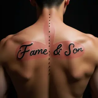 Copper Dotwork 'Family' Spine Tattoos for Father & Son Bonds