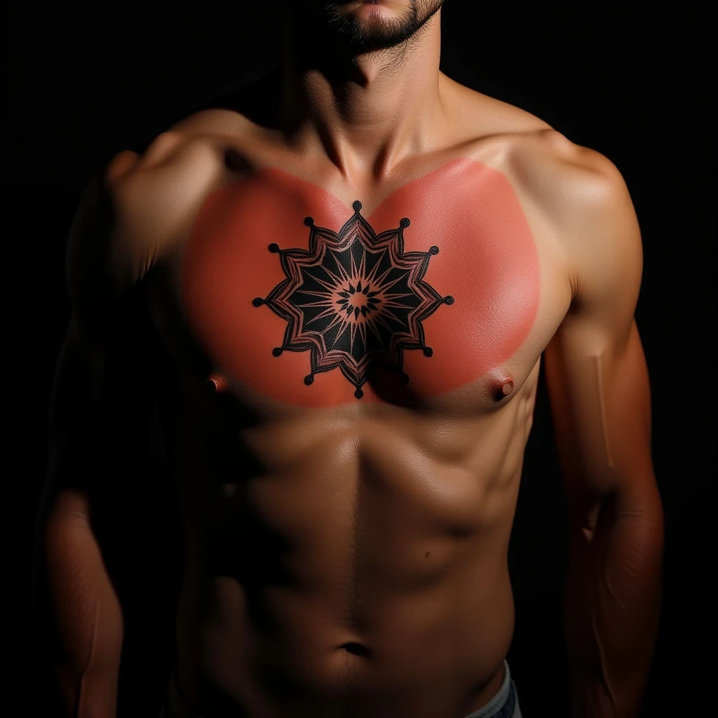 Bold Mandala Chest Tattoo Ideas for Father & Son Bonding