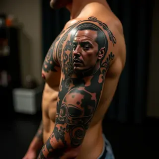 Father & Son Trash Polka Rib Sleeve Tattoo Ideas - Blue & Gold