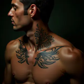 Traditional Son's Name Tattoos for Fathers on the Collarbone