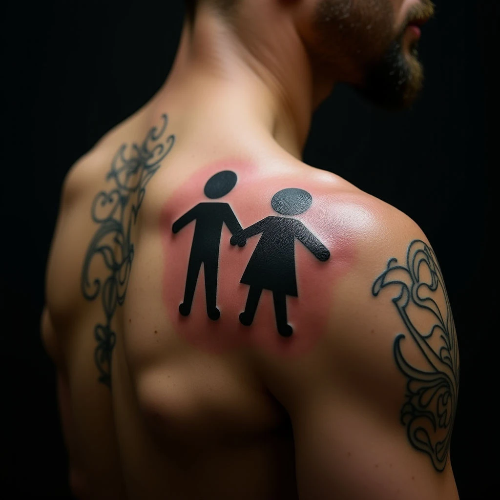 Trash Polka Tattoos for Two Sons: A Shoulder Design