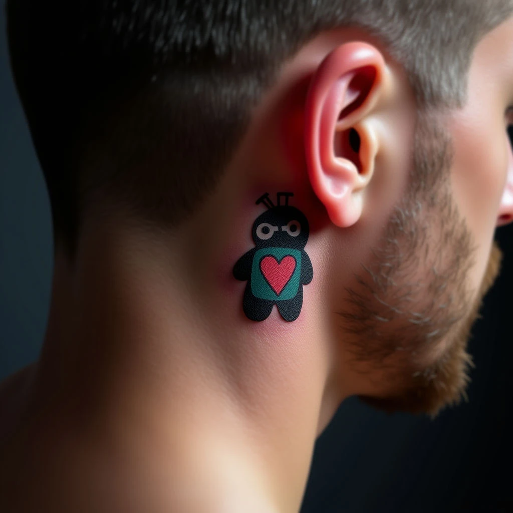 Tiny Father & Son Tattoos: Trash Polka Behind the Ear