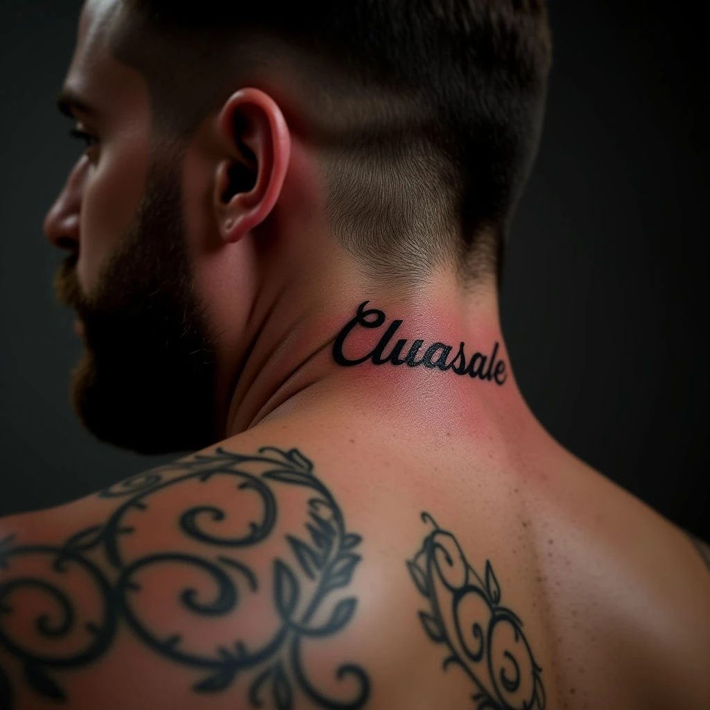 Elegant Baby Name Tattoos for Dads: Fine Line Behind Ear Designs