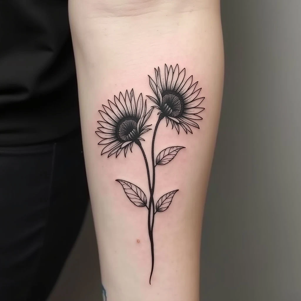 Delicate Fine Line Sunflower Tattoo on Forearm