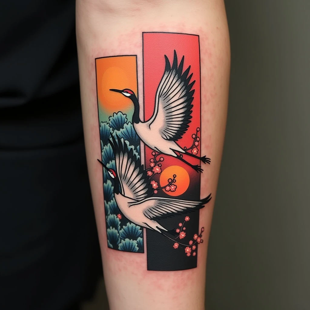 Elegant Crane Tattoo: A Fine Line Japanese Design