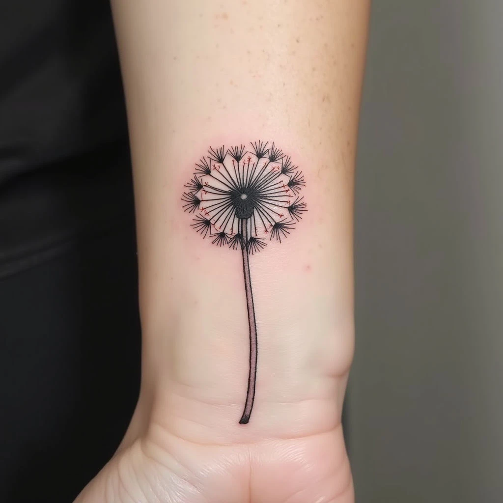Delicate Dandelion Fine Line Tattoo