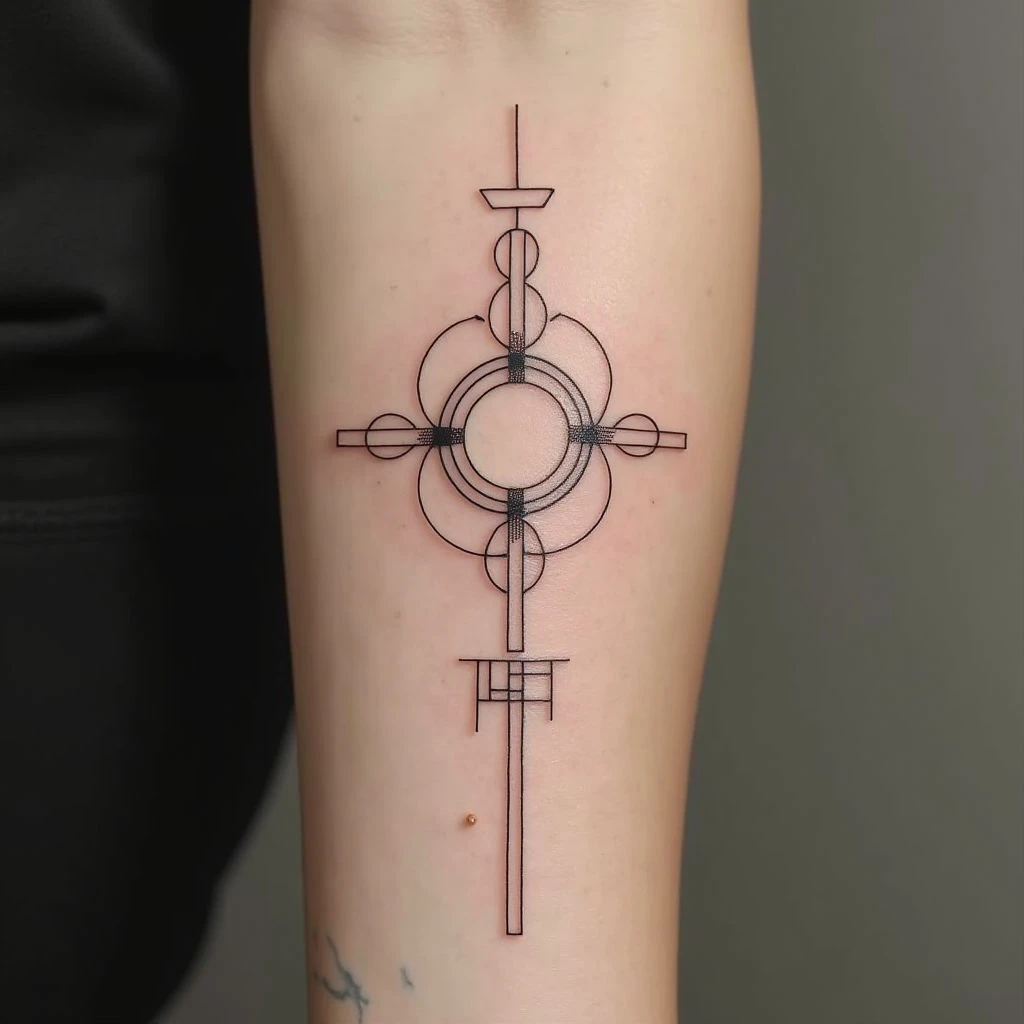 Geometric Abstraction: A Fine Line Tattoo Exploration