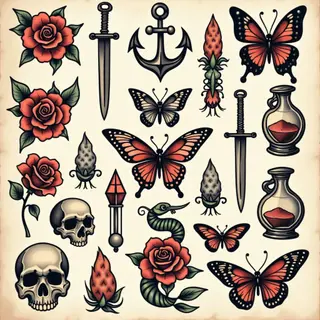 Vintage Flash Sheet Tattoo Design