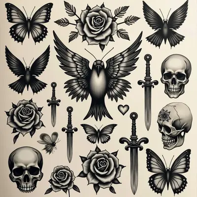 Traditional Flash Tattoo Design: A Collection of Symbols