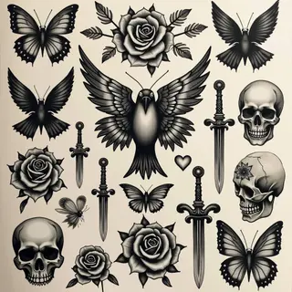 Traditional Flash Tattoo Design: A Collection of Symbols