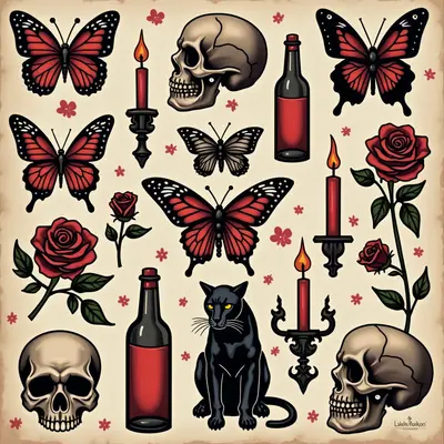 Vintage Flash Tattoo Sheet Design