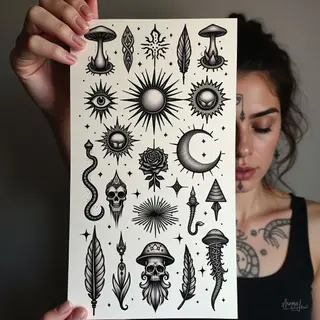 Mystical Flash Tattoo Sheet: A Collection of Symbols