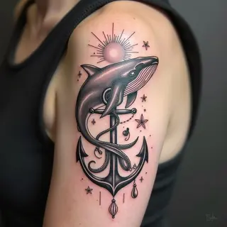 Nautical Marine Life Flash Tattoo Design