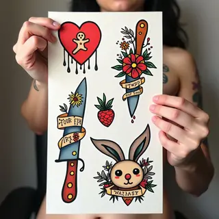 Eclectic Flash Tattoo Sheet: A Collection of Designs