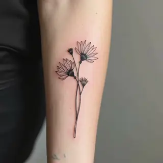Delicate Floral Linework Tattoo on Forearm
