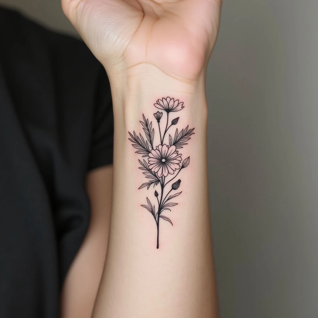 Delicate Floral Wrist Tattoo