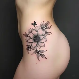Elegant Peony Hip Tattoo Design