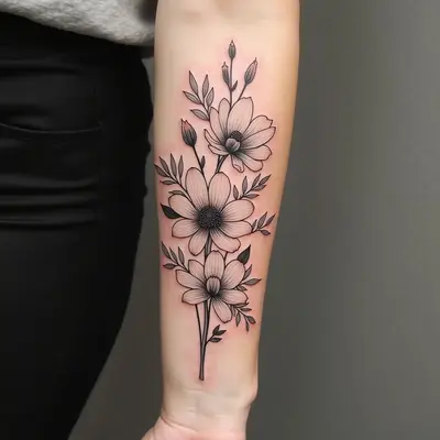 Delicate Floral Outline Tattoo on Forearm