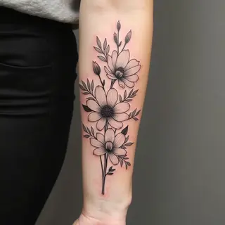 Delicate Floral Outline Tattoo on Forearm