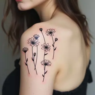Delicate Floral Outline Tattoo Design