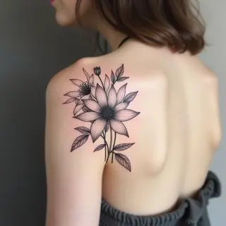 Delicate Floral Shoulder Tattoo: A Study in Line and Shadow